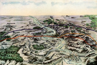 Photograph of a French Map Showing the Battlefields of Verdun, September 1916 by Jules Gervais Courtellemont
